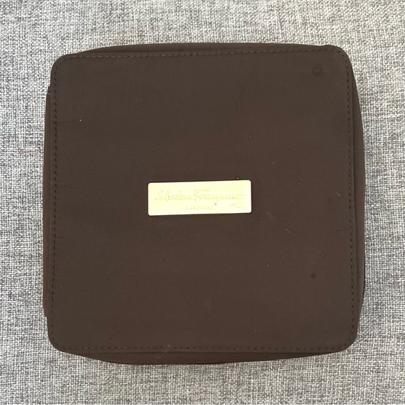 Salvatore Ferragamo Parfums Toiletry Cosmetics Make Up Bag Brown Good Condition - Picture 1 of 10